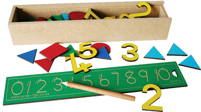 Wooden Numbers and counters box 0 - 10 in a Box